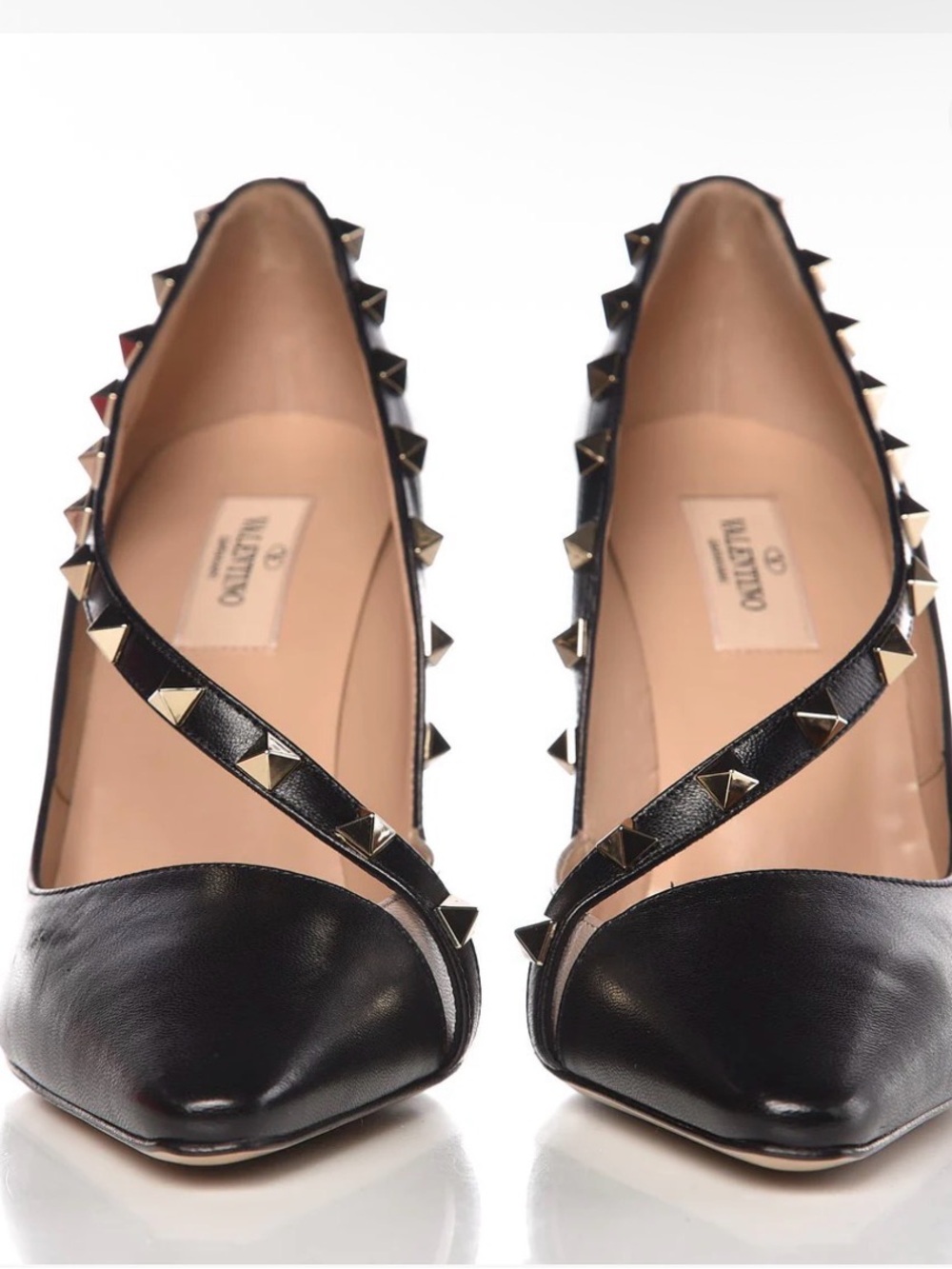 Valentino Black Leather Rockstud Pointed-Toe Pumps